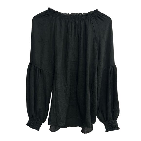 R/C The Brand Black Boho Peasant Top Small Balloon Sleeve Tassel Tie - Picture 5 of 8